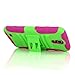 NEW Rugged Shock-proof Armor Hybrid Hard and Soft Case for Samsung Galaxy Mega 6.3 - Double Layer Case with a Slide-out Kickstand (Dual Layer Kickstand Case - Green and Pink)