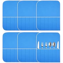 Weewooday Silver Storage Bags Anti Tarnish Silver Protector Bags Blue Holder for Silverware Flatware Storage Organizer Cloth Place Setting Roll with White Ribbon for Teaspoon Utensils6 Pieces