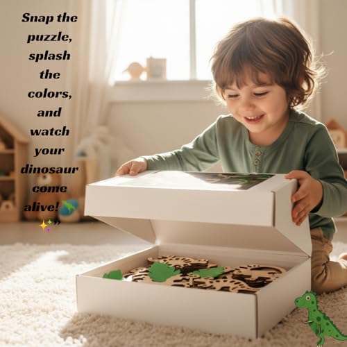 Image of BAGJI TOYS Dinosaur Painting Kit for Kids Ages 4-8 - DIY Wooden Dino Craft Kit with 4 Assemble & Paint Dinosaur Models, 12 Paint Pots & Brush - Creative Arts and Crafts Gift for Boys & Girls (4, dino01)