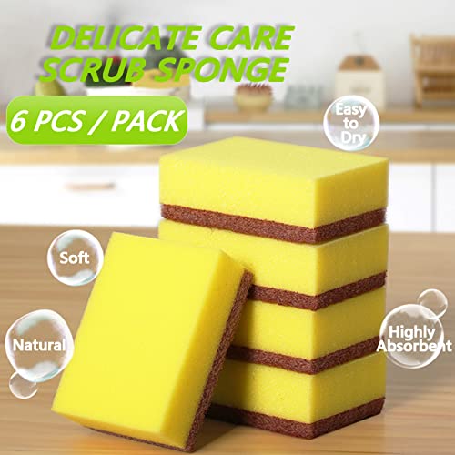 Image of Kitchen Cleaning Sponges, 6 Pack Heavy Duty Scrub Sponges Cleans Fast Non-Scratch Sponge for Washing Dishes and Cleaning Kitchen (Brown)