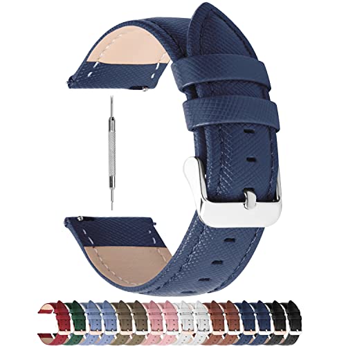 Image of Fullmosa Cross Leather Replacement Watch Strap 20mm Compatible for Samsung Galaxy Watch 5 40mm 44mm /Pro 45mm /Watch 4 40mm 44mm /Classic 46mm 42mm(2021) - Dark Blue+Silver Buckle