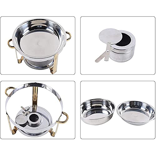 hyywmgx 201 Edelstahl Chafing Dish Buffetwärmer-Set, 3,5L Runde Chafer Dish Gold Warmhaltebehälter mit Deckel und… – Bild 5