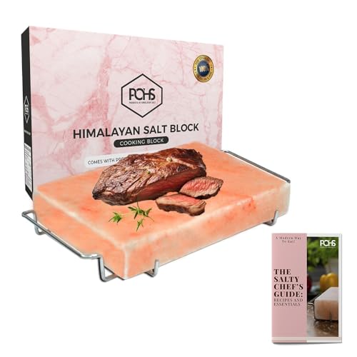 POHS 2 INCHES THICK Himalayan Salt Block For Grilling, Searing, Cooking, BBQ, Himalayan Salt Slab with Premium Quality Stainless Steel Holder 12x8x2 Inches