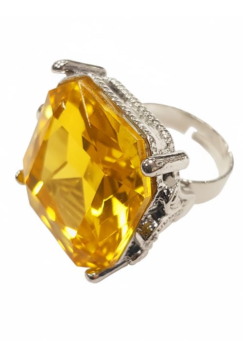 Struts 70s Disco Large Faux Jewel Ring, 1970s Pimp Bling Fancy Dress Accessory (Yellow)