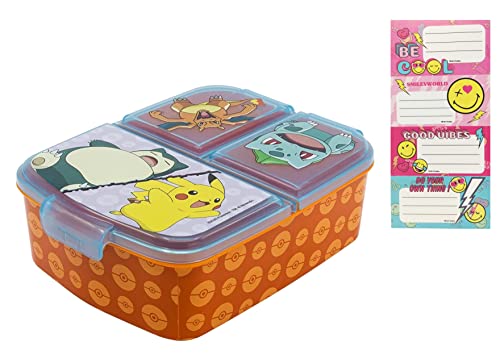 Theonoi Kinder Brotdose / Lunchbox / Sandwichbox wählbar: Frozen PJ Masks Spiderman Avengers - Mickey - Paw aus Kunststoff BPA frei - tolles Geschenk mit Namens-Aufkleber Sticker (Pokemon) Cover