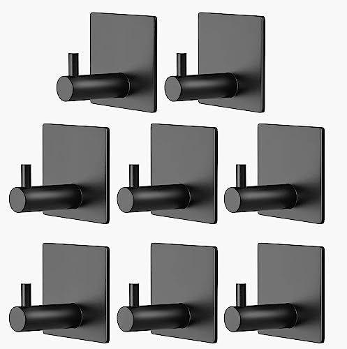 Image of Enclave Heavy Duty Adhesive Hooks, Stick on Wall Adhesive Hangers, Strong Stainless Steel Holder, Self Adhesive Hooks for Kitchen Bathroom Home Door Towel Coat Key Robe. (Cube RND Black, Pack of 8)