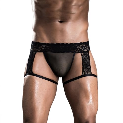 Caxndycing Calzoncillos Transparentes para Hombre, de Malla, Ropa Interior, Tanga, Carta, Erótica, Lencería, Negro, Talla Única