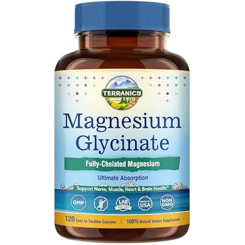 Terranics Magnesium Glycinate 545mg, 120 Capsules, 70mg of Elemental Magnesium per Mini Capsule, Better Absorption, Muscle, Vegan, Non-GMO Cover