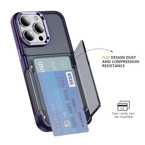 Image of KARWAN Shockproof Translucent Cardholder Back Case Cover Compatible with iPhone 15 Pro Hybrid with Strong Minimalist Design (Purple)