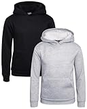 Quad Seven Boys Pullover Hoodie - 2 Pack Soft Fleece Basic Hooded Sweatshirt for Boys with Pockets (Sizes: 8-18), Size 16-18, Black/Heather Grey