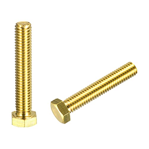Image of uxcell Brass Hex Bolts, 3 /8-16x2-1 /4 2pcs Fully Thread Grade 4.8 Solid Brass Hexagon Head Bolt Machine Screws for Machinery