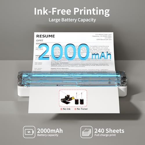 Image of iDPRT Portable Inkless Printer for Travel,Wireless Thermal Printers | Support 8.5 inch x 11 inch US Letter /A4,Small Mobile Bluetooth Printer for Home Use,Office,Vehicles,Compatible with Phone & Laptop