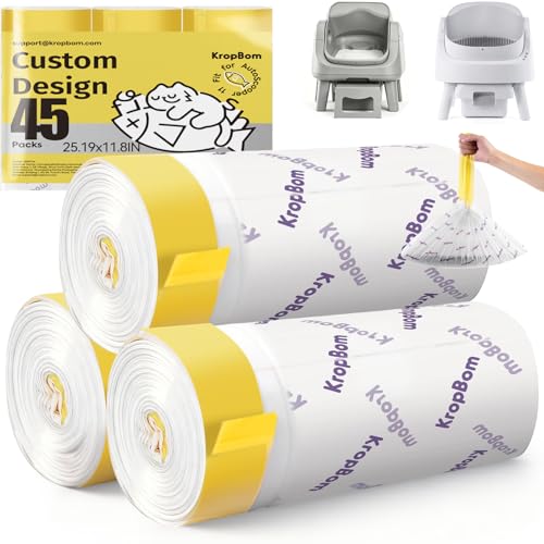 Image of 45 Count Automatic Cat Litter Box Liners Compatible with PetPivot AutoScooper 11 /12 and Similar Open Top Self Cleaning Litter Box, Heavy Duty Cat Litter Bags Liners with Drawstring, 25.19 inch x 11.8 inch