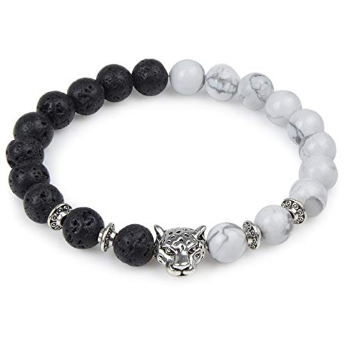 EDMIRIA Natural Lava & Howlite Semi Precious Stones Silver Plated Leopard Panther Charm Reiki Chakra Healing Crystal Fengshui 8mm Gemstones Beads Stretchable Bracelet for Unisex (B08437X6V5) Amazon Price History, Amazon Price Tracker