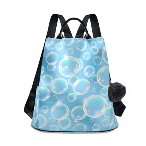 Sac à dos femme antivol Blue Soap Bubbles avec poches multiples et peluche