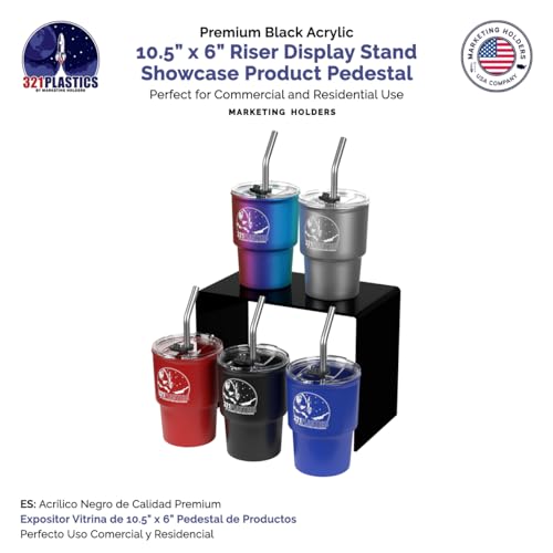Marketing Holders Acrylic Riser Display Stand Black Plexiglass 10.5 Inch Wide x 6 Inch Deep Rectangular Retail Showcase Countertop Platform for Products and Merchandise - Thumbnail 2