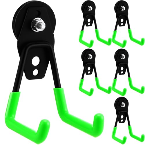 Image of Landhoow 6 Pcs Large Magnetic Hooks Heavy Duty Garage Magnet Hooks Strong Storage Utility Magnetic Hangers with Anti Slip Rubber Coating for Indoor and Outdoor Hanging (Green)