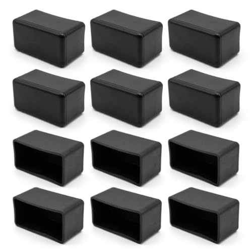 Joyangy 12Pack Rectangular Rubber Furniture Leg Caps 1" x 2", PVC Black