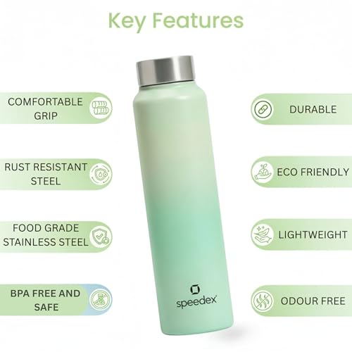Image of Speedex Stainless Steel Water Bottle 1 Ltr, Leak Proof Screw Cap, BIS Approved 1000 ml Metal Bottle For Daily, Office, School, Gym, Travel Use for Men, Women, Kids, Adults, Dual Green, Set of 4