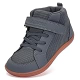 WateLves Toddler Little Kids Wide Barefoot Shoes Boys Girls Winter High Top Minimalist Sneakers Boots Walking Shoes for Indoor Outdoor | Naturally Splay | Flexible Fit Dark Gray