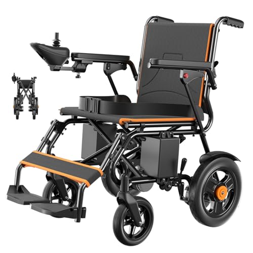 POWET Electric Wheelchairs for Adults, Intelligent Foldable Electric Wheelchair for Senior, 15 Miles Long Cruise Range Power Wheelchair, All Terrain Motorized Wheelchair with Powerful Motor (Orange)