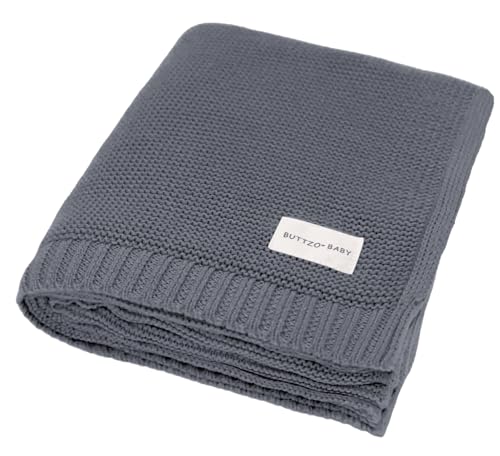Image of Baby 100% Cotton Knit Receiving Swaddle Blanket for Boys and Girls,Soft Cotton Warm Cozy Blanket for Infant,Toddler,Newborn,Nursery,Girl,Throw,Crib,Stroller,Gift (32 X 40 inch, Gray)
