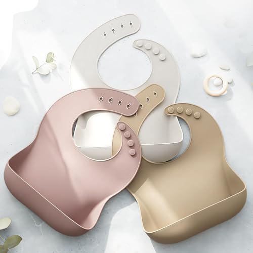 Tiny Marvels Silicone Bibs for Babies with Food Catcher Pocket, Adjustable Waterproof Feeding Bib for Infants & Toddlers, Soft BPA-Free Easy Clean Bib for Everyday Meals