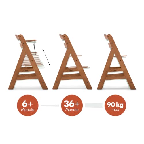 Image of hauck Alpha+ Grow Along Solid Beechwood Booster Highchair with Adjustable Seat, 5 Point Safety Harness, & Bumper Bar for Infants & Toddlers, Walnut