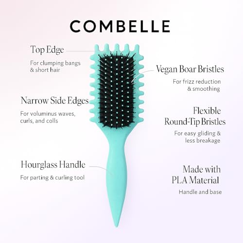 Image of Combelle 5-in-1 Curl Hair Brush | Vegan Boar Bristles | Bio-Based PLA Handle | Detangling, Defining & Frizz Control for Curly & Wavy Hair | For Men & Women - Multicolor