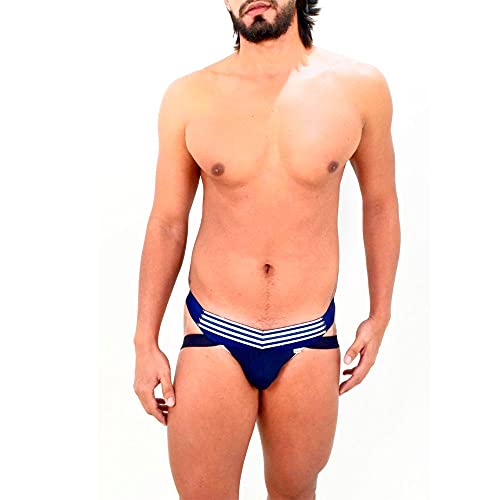 SD CLOTHING - Cueca Jockstrap Tapa Sexo Com Detalhe De Listras | Cor: Azul REF:SD0015