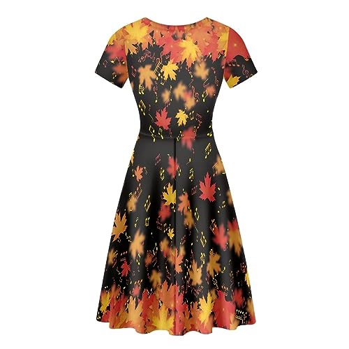 Image of POLERO Sunflower Dress for Women Floral Summer Dresses Short Sleeve Casual Sundresses Midi Dresses
