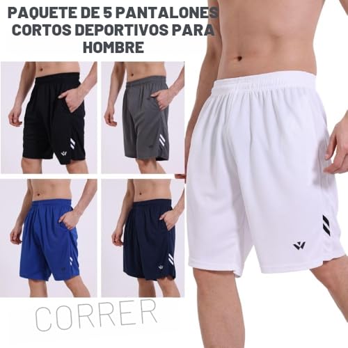 Miniatura 2 de Fovdtaa Paquete De 5 Pantalones Cortos Deportivos Para Hombre Con Bolsillos Y Cintura Elástica, Pantalones Cortos De Entrenamiento De Secado Rápido, Pantalones De Correr, 46