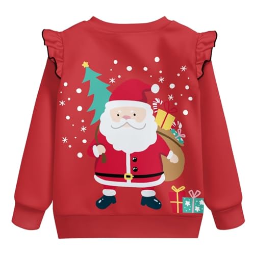 Christmas Girls Pullover Sweatshirts Size 1-8 Years Long Sleeve Shirts Soft Ruffle Sweatshirt Toddlers2