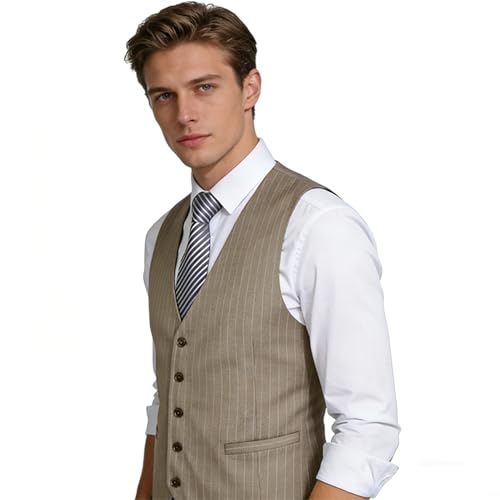 Image of Alizeal Mens Pinstripe Business Vest Formal Fit