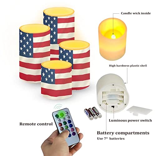 Image of American Flag Flameless Light Candles Battery Operated Candles with Color Changing Timer Remote Control 3'' 4'' 5'' 6'' Fake Pillar Candles Tealights