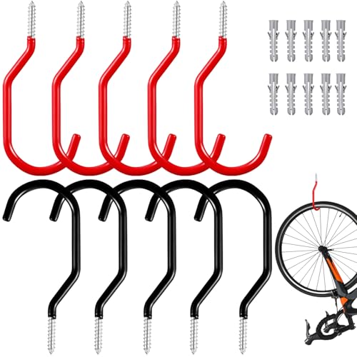 HEATSHAKING 10個 自転車収納用大型ネジ式フック 耐荷重強化コーティング付き 壁 天井取り付け可能 ガレージや修理工房向け 多目的バイク 工具ハ