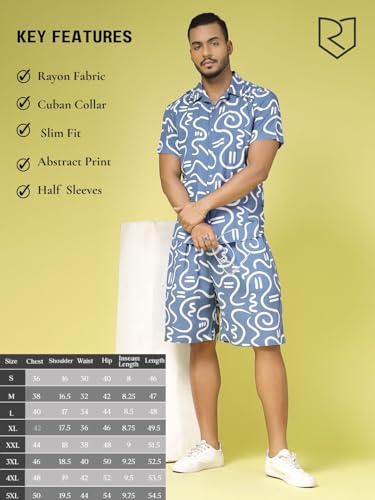 Image of Rigo Printed Co-Ord Set for Men's | Casual Shirt & Shorts Night Suit Set | Lounge-wear Nightdress Pajama Set for Men's | Night Wear, Beach Wear, Vacation Wear Outfit