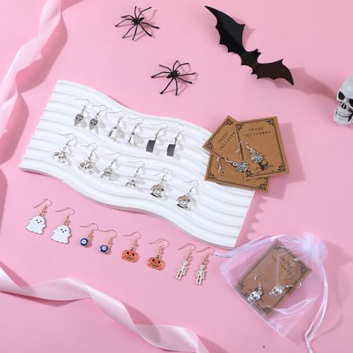 24 Pairs Halloween Earrings Gift Set Bulks for Women Spider Web Pumpkin Ghost Bat Skeleton Dangle Earrings with 24 Wish Card and 24 Organza Bags for Halloween Accessories Costume Party Favors Jewelry4