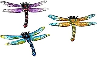 N\A 3Pcs Metal Dragonfly Garden Wall Decor, Cute Dragonfly Outdoor Wall Sculptures, Dragonfly Sculpture Hang for Courtyard Garden Home Outdoor (Multi)