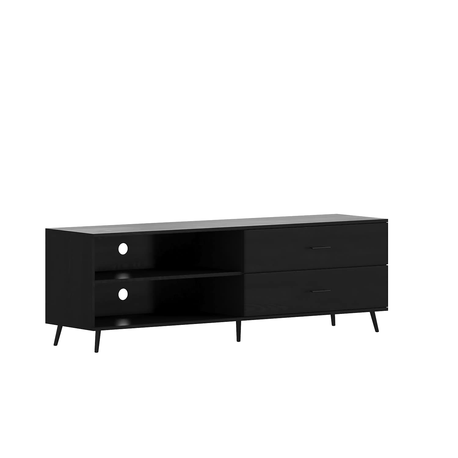 Flash Furniture Nelson Mid Century Modern TV Stand for up to 60" TV's - Black Finish - 65" Wide - Adjustable Shelf - 2 Storage Drawers