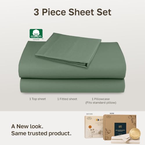 Image of Soft Natural 100% Cotton Sateen Dorm Sheets Twin XL Set, 3 Pcs, Pine Green