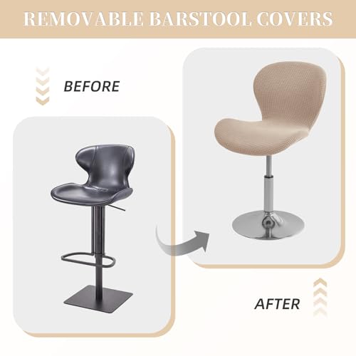 Image of Gollense Bar Stool Covers with Backs, Set of 4 Stretch Jacquard Barstool Seat Covers, Washable Swivel Pub Counter Height Chair Slipcover Protector for Home Kitchen Cafe (Jacquard-Khaki)