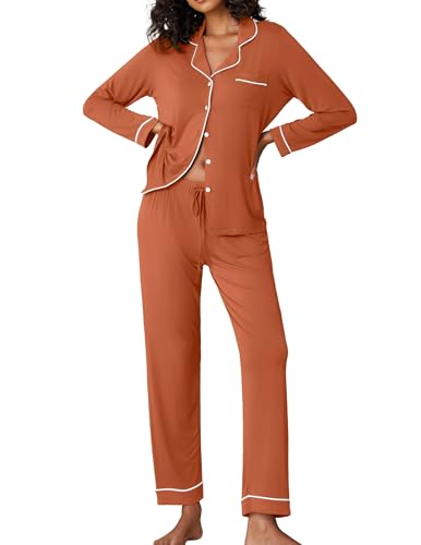 Image of Ekouaer Pajamas Women's Long Sleeve Sleepwear Soft Button Down Loungewear Pjs Lounge Set Nightwear XS-XXL