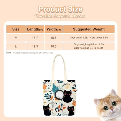 Bolsa de transporte para mascotas con diseño de gatos negros y flores 3