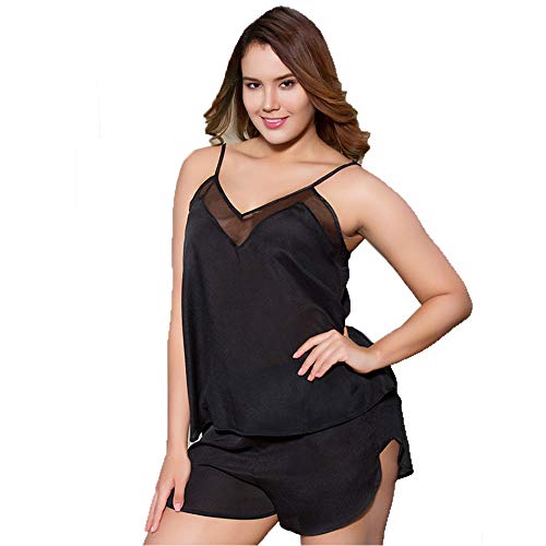 Women Plus Size Pajamas Cami Shorts Set Nightwear Sexy Satin Lingerie Sleepwear (black, 4XL)