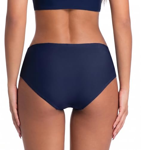 COCOPEAR Mid Rise Bathing Suit Bottoms for Women Ruched Tummy Control Swim Bottoms Full Coverage Bikini Bottoms for Women Dark Blue 2XL — view 4