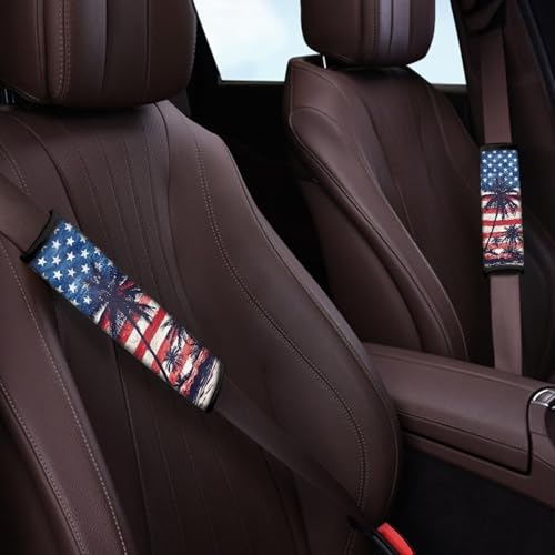 Image of AFPANQZ American Flag Palm Auto Seat Belt Cover Pads for Men Women 2 Piece Safety Seatbelt Pad Cushion Universal Fit for Truck Van Sedans SUVs Bohemian Red Shoulder Strap Pads