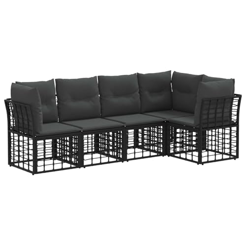 vidaXL Conjunto de sofás de Exterior Negro Poliéster, Juego de sofá Modular para Exteriores, Resistente al Clima, Rattan sintético, Muebles de jardín, Lounge para Patio