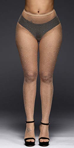 Image of Ulalaza Sparkle Hollow Out Letter Nude Colorful Rhinestone Hot Drilling Fishnet Pantyhose Tights for women Luminous