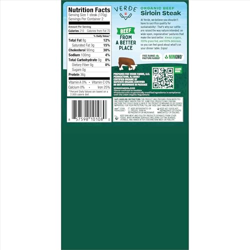Verde Farms, Beef Sirloin Steaks, Organic, Grass-Fed | 0.75 lbs |Pack of 2 - Image 3